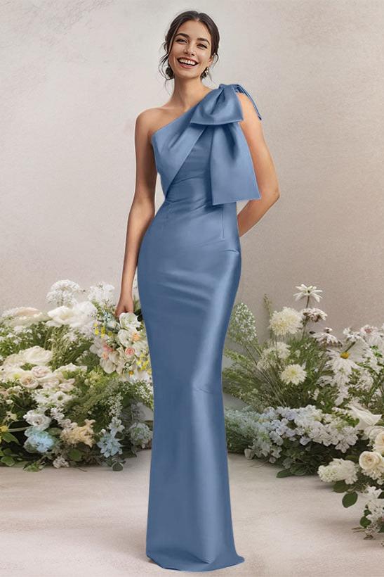 One Shoulder Satin Bridesmaid Dresses With Bows