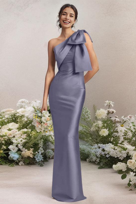 One Shoulder Satin Bridesmaid Dresses With Bows