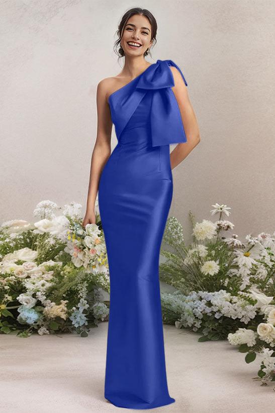 One Shoulder Satin Bridesmaid Dresses With Bows
