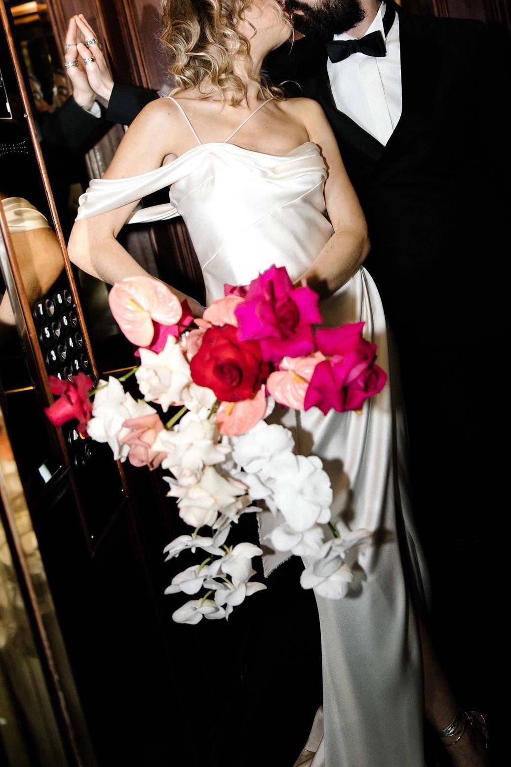 One-Shoulder Sheath Column Slit Silk Like Satin Wedding Dresses
