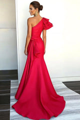 Dreamyannie One Shoulder Sheath Watermelon Gala Dress With Cape