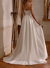 One-Shoulder Sheath/Column Beach Wedding Dresses With Train and Split Front