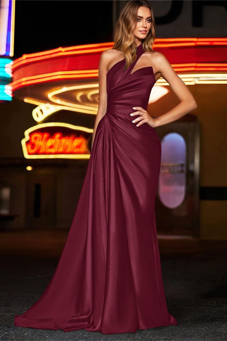 One Shoulder Silk Like Satin Bridesmaid Dresses With Ruffle