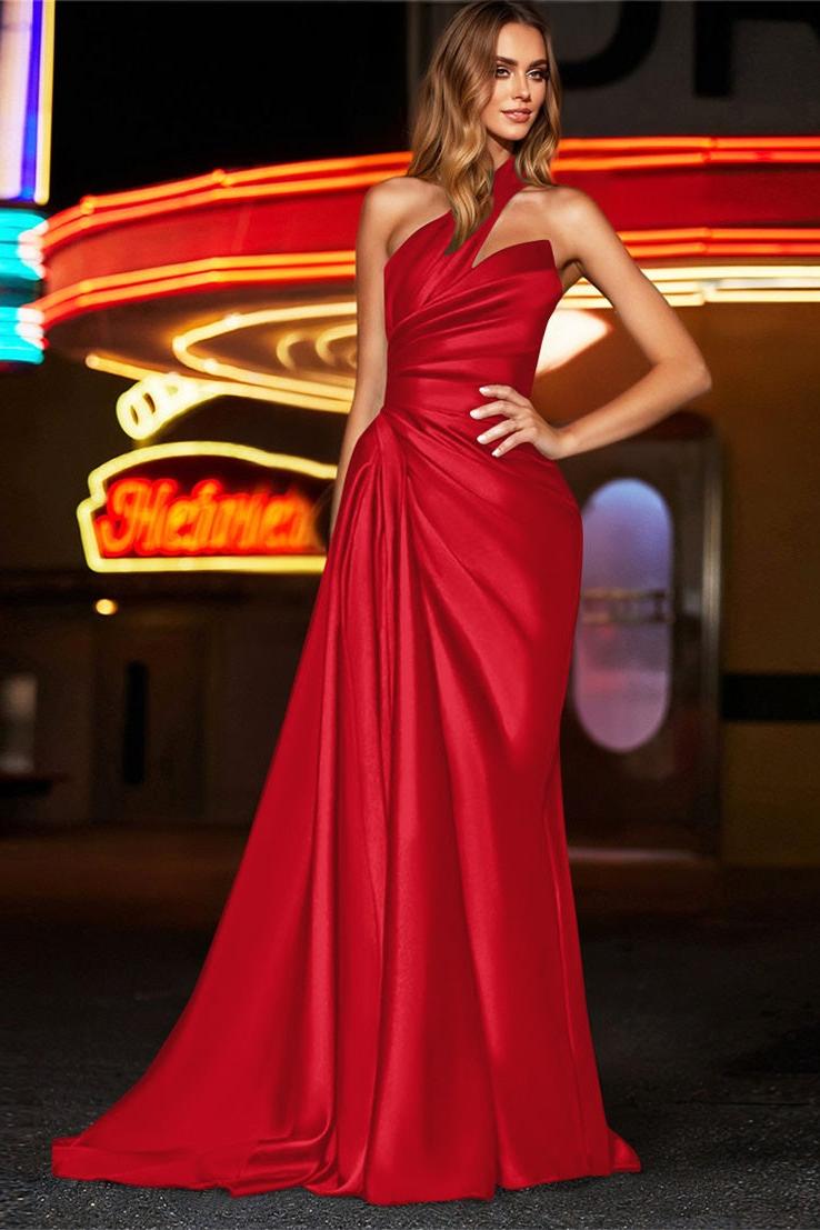 One Shoulder Silk Like Satin Bridesmaid Dresses With Ruffle