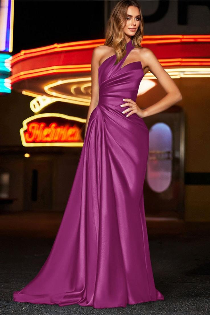 One Shoulder Silk Like Satin Bridesmaid Dresses With Ruffle