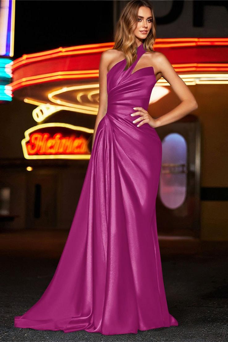 One Shoulder Silk Like Satin Bridesmaid Dresses With Ruffle