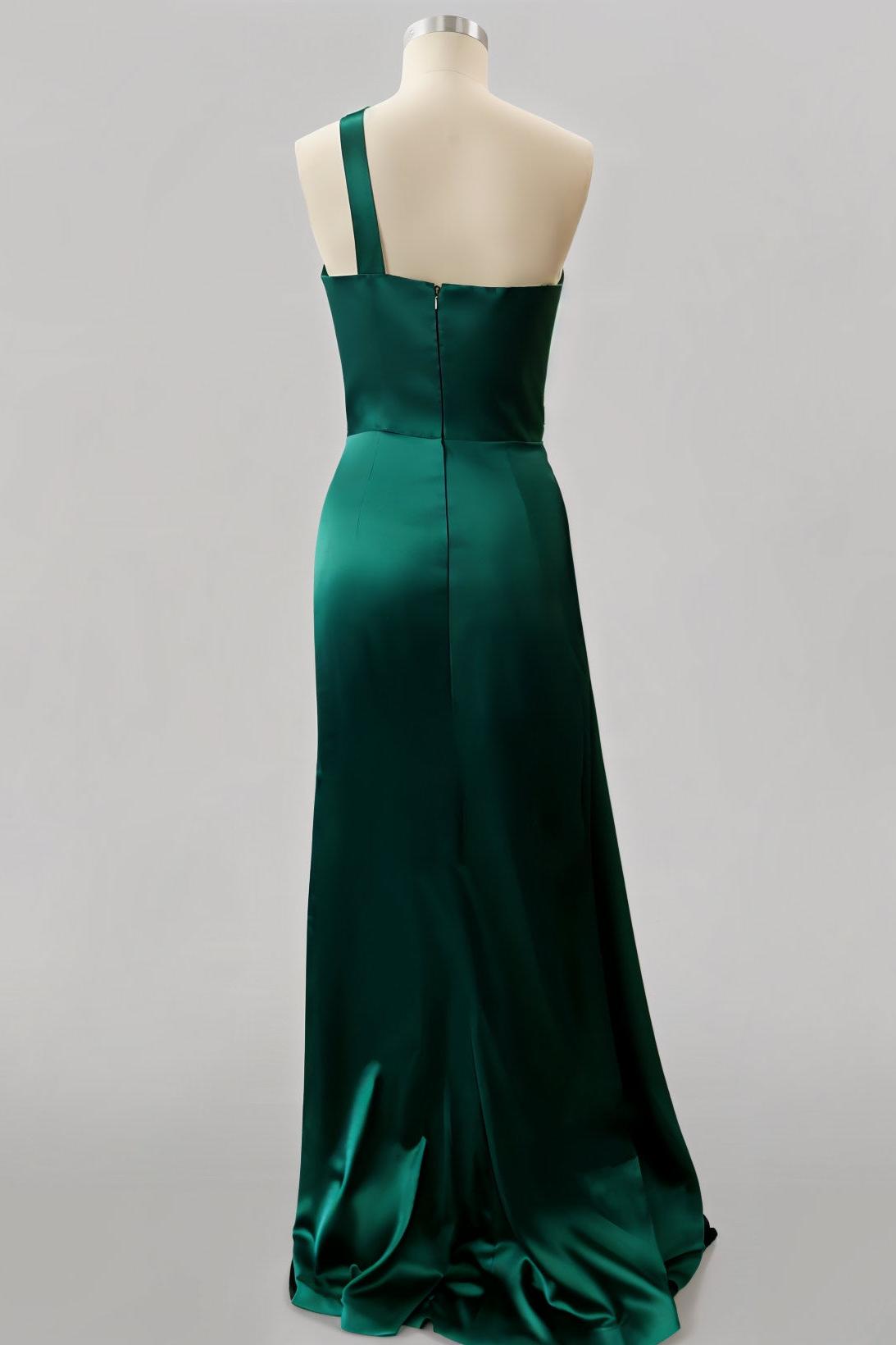 One Shoulder Silk Like Satin Bridesmaid Dresses With Ruffle