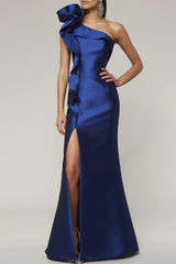One-Shoulder Sleeveless A-Line Princess Floor-Length Mother of the Bride Dress with Side Split