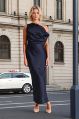 One-Shoulder Sleeveless Ankle-Length Ruffled Mother of the Bride Sheath Dress