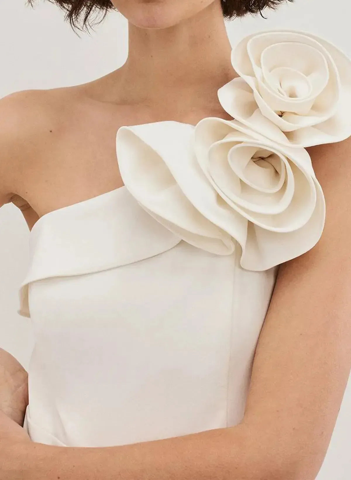 One Shoulder Sleeveless Floor Length Elastic Satin Wedding Jumpsuit with Flowers