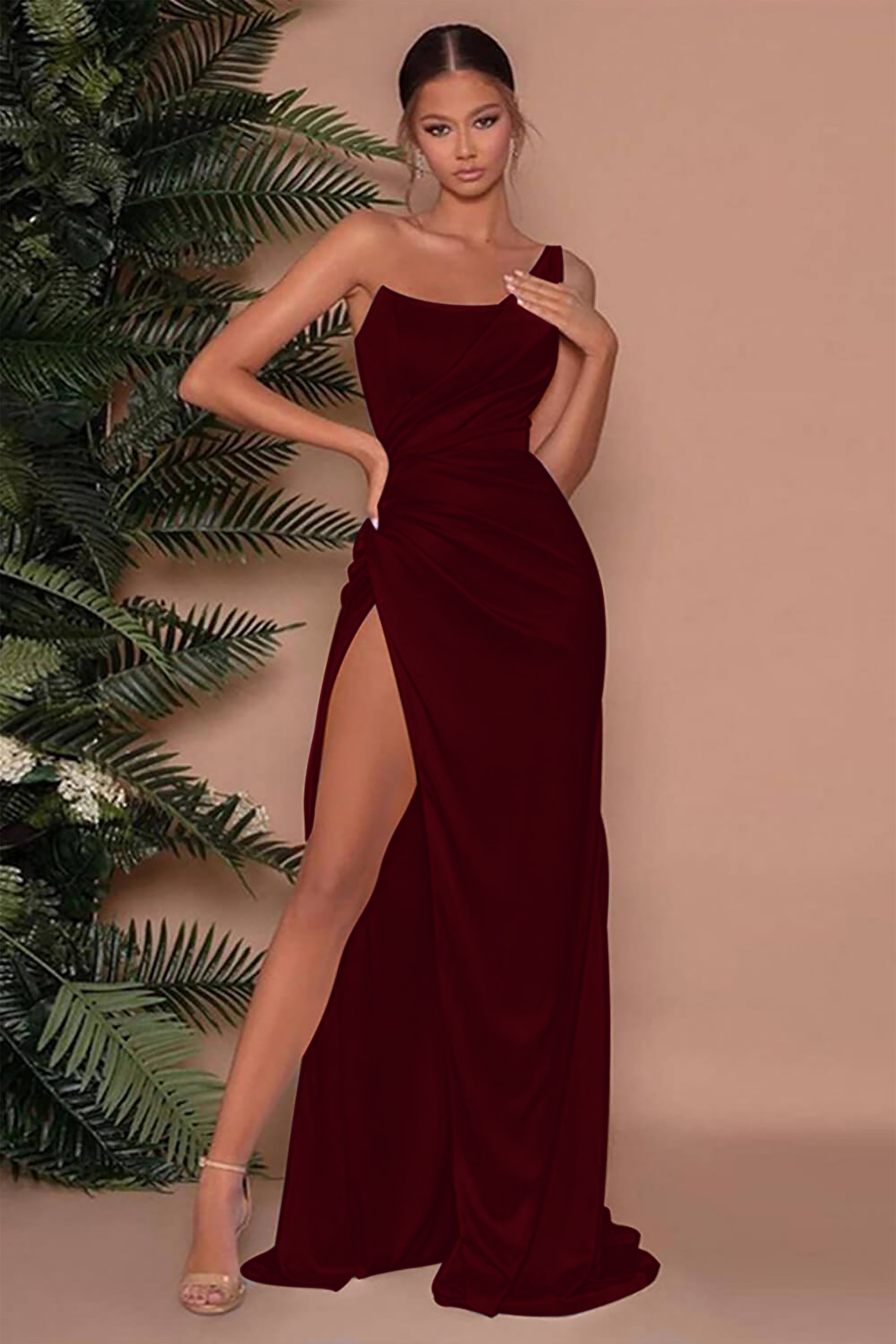 One Shoulder Sleeveless Long Slit Mermaid Evening Dress