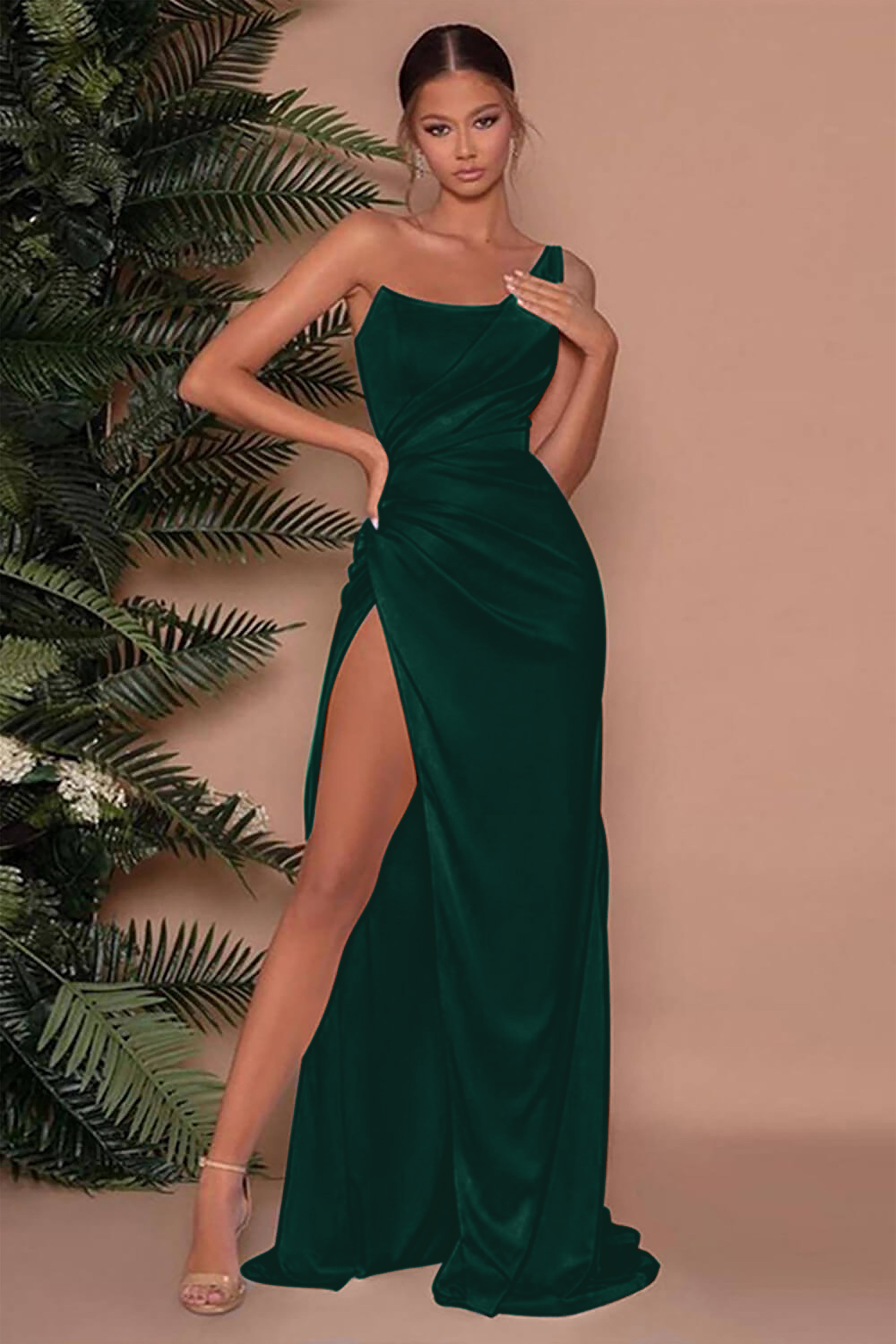 One Shoulder Sleeveless Long Slit Mermaid Evening Dress
