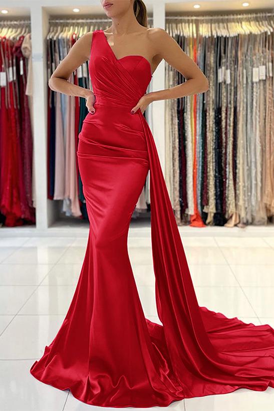 One Shoulder Sleeveless Silk Like Satin Sheath/Column Bridesmaid Dresses