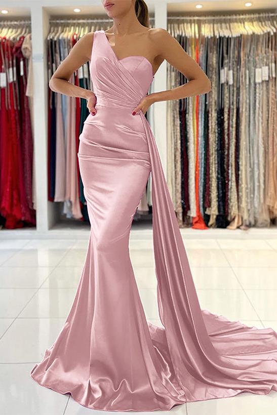 One Shoulder Sleeveless Silk Like Satin Sheath/Column Bridesmaid Dresses