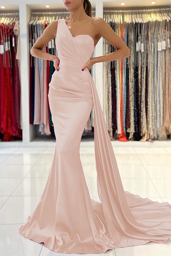 One Shoulder Sleeveless Silk Like Satin Sheath/Column Bridesmaid Dresses
