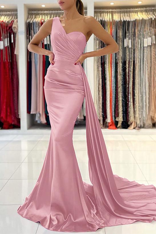 One Shoulder Sleeveless Silk Like Satin Sheath/Column Bridesmaid Dresses
