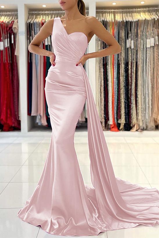 One Shoulder Sleeveless Silk Like Satin Sheath/Column Bridesmaid Dresses