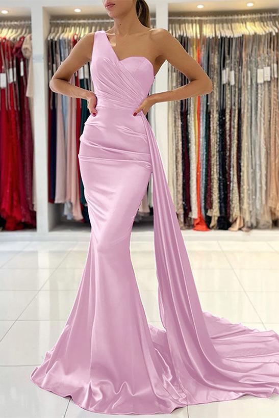One Shoulder Sleeveless Silk Like Satin Sheath/Column Bridesmaid Dresses
