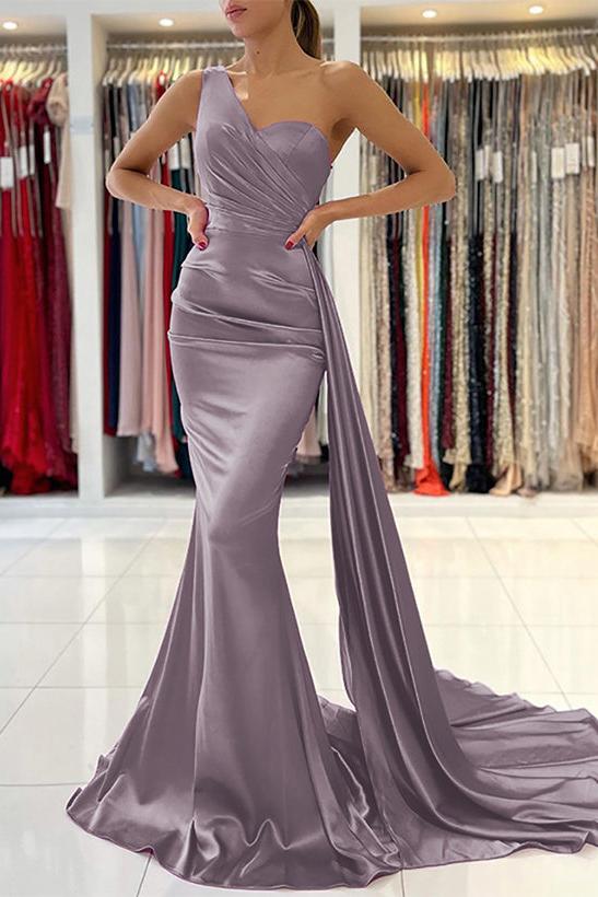 One Shoulder Sleeveless Silk Like Satin Sheath/Column Bridesmaid Dresses