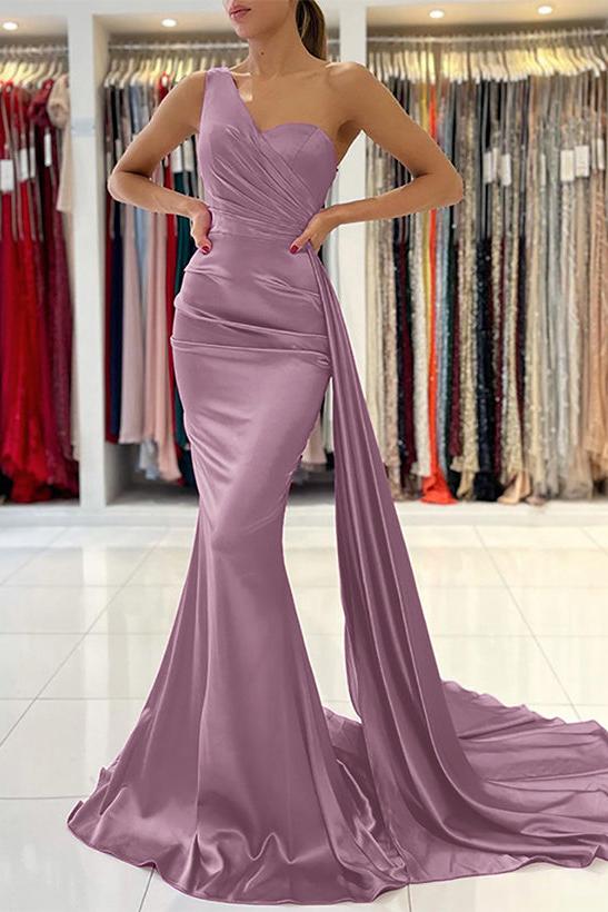 One Shoulder Sleeveless Silk Like Satin Sheath/Column Bridesmaid Dresses