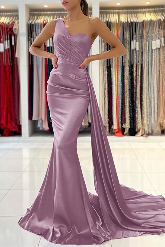 One Shoulder Sleeveless Silk Like Satin Sheath/Column Bridesmaid Dresses