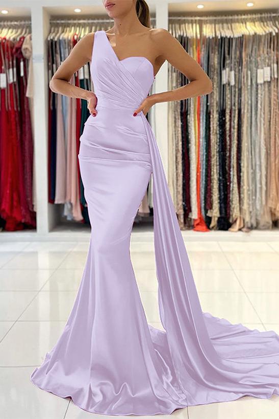 One Shoulder Sleeveless Silk Like Satin Sheath/Column Bridesmaid Dresses