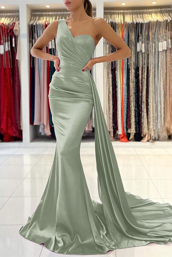 One Shoulder Sleeveless Silk Like Satin Sheath/Column Bridesmaid Dresses