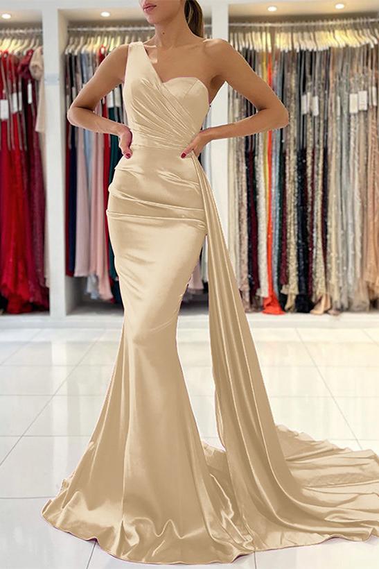 One Shoulder Sleeveless Silk Like Satin Sheath/Column Bridesmaid Dresses