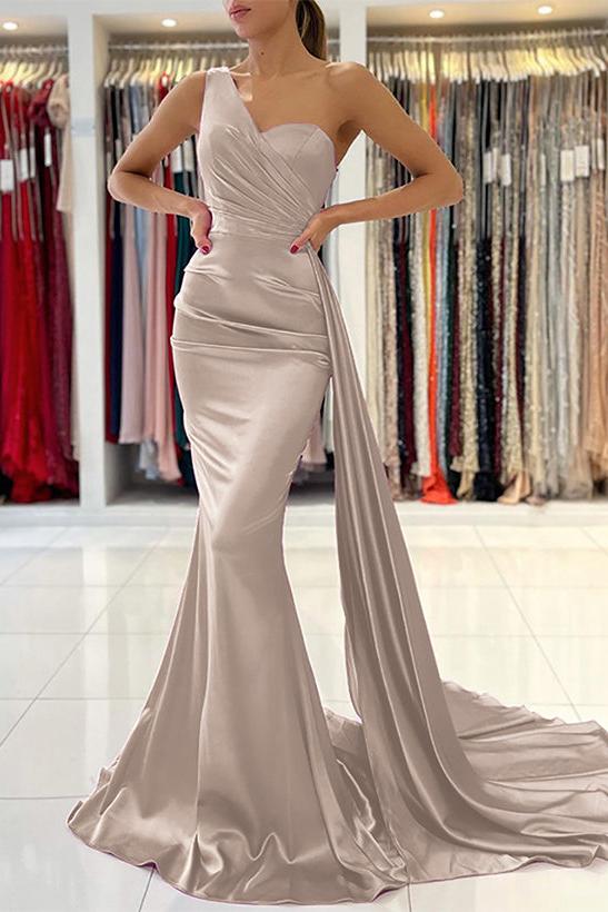 One Shoulder Sleeveless Silk Like Satin Sheath/Column Bridesmaid Dresses