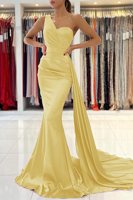 One Shoulder Sleeveless Silk Like Satin Sheath/Column Bridesmaid Dresses