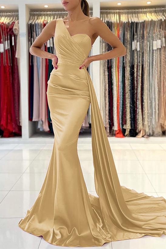One Shoulder Sleeveless Silk Like Satin Sheath/Column Bridesmaid Dresses