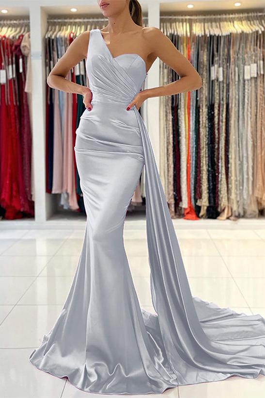 One Shoulder Sleeveless Silk Like Satin Sheath/Column Bridesmaid Dresses