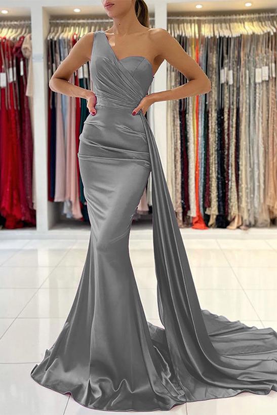 One Shoulder Sleeveless Silk Like Satin Sheath/Column Bridesmaid Dresses