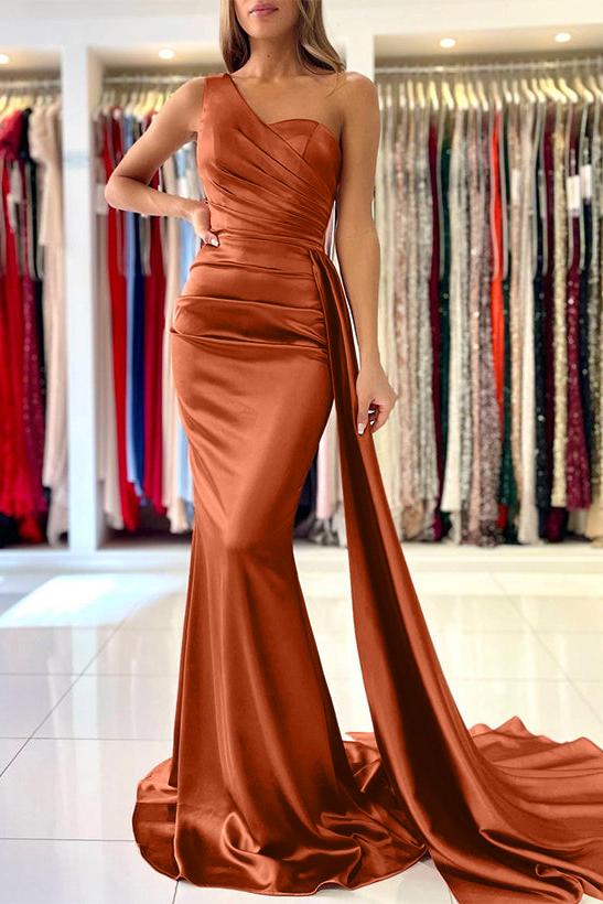 One Shoulder Sleeveless Silk Like Satin Sheath/Column Bridesmaid Dresses