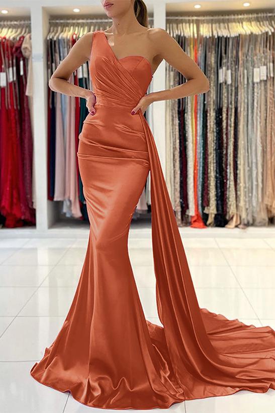 One Shoulder Sleeveless Silk Like Satin Sheath/Column Bridesmaid Dresses