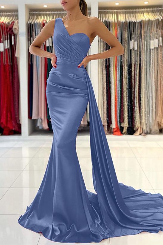 One Shoulder Sleeveless Silk Like Satin Sheath/Column Bridesmaid Dresses