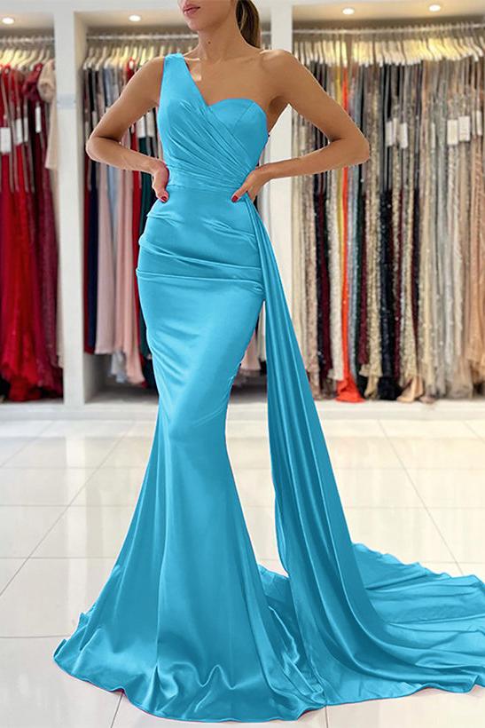 One Shoulder Sleeveless Silk Like Satin Sheath/Column Bridesmaid Dresses