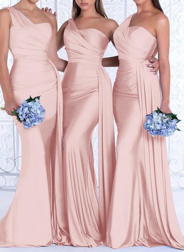 One Shoulder Trumpet Mermaid Elastic Satin Bridesmaid Dresses