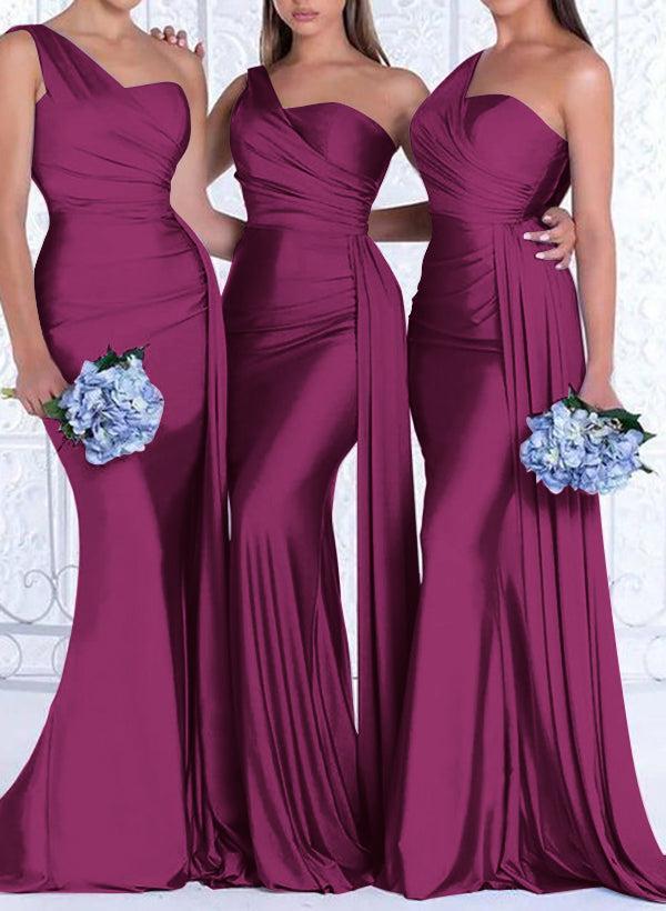One Shoulder Trumpet Mermaid Elastic Satin Bridesmaid Dresses