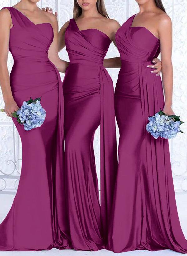 One Shoulder Trumpet Mermaid Elastic Satin Bridesmaid Dresses