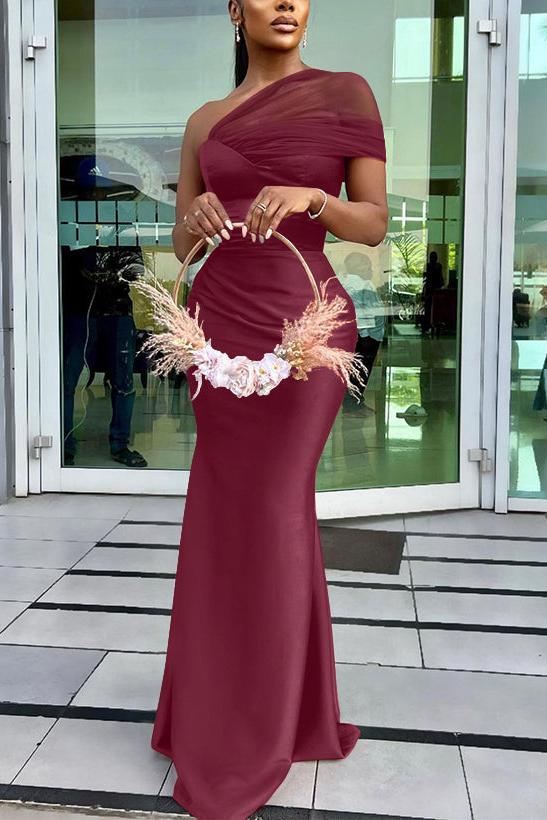 One Shoulder Trumpet/Mermaid Sleeveless Satin/Tulle Bridesmaid Dresses