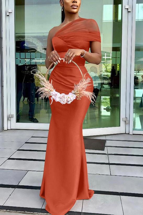 One Shoulder Trumpet/Mermaid Sleeveless Satin/Tulle Bridesmaid Dresses