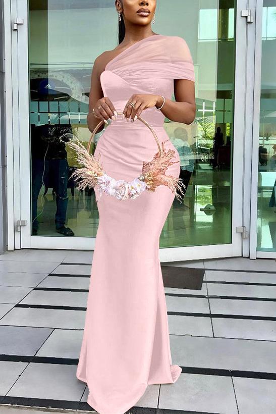 One Shoulder Trumpet/Mermaid Sleeveless Satin/Tulle Bridesmaid Dresses