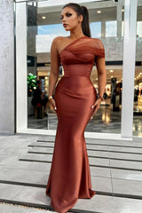 One Shoulder Trumpet/Mermaid Sleeveless Satin/Tulle Bridesmaid Dresses