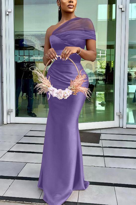 One Shoulder Trumpet/Mermaid Sleeveless Satin/Tulle Bridesmaid Dresses