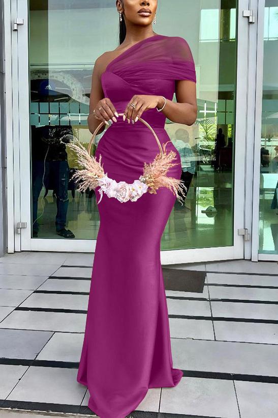 One Shoulder Trumpet/Mermaid Sleeveless Satin/Tulle Bridesmaid Dresses