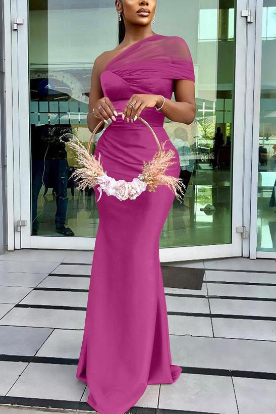 One Shoulder Trumpet/Mermaid Sleeveless Satin/Tulle Bridesmaid Dresses