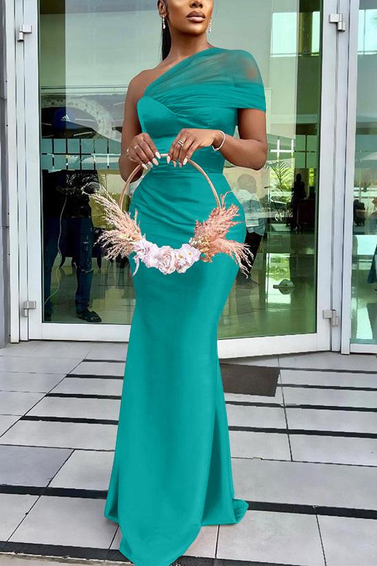 One Shoulder Trumpet/Mermaid Sleeveless Satin/Tulle Bridesmaid Dresses