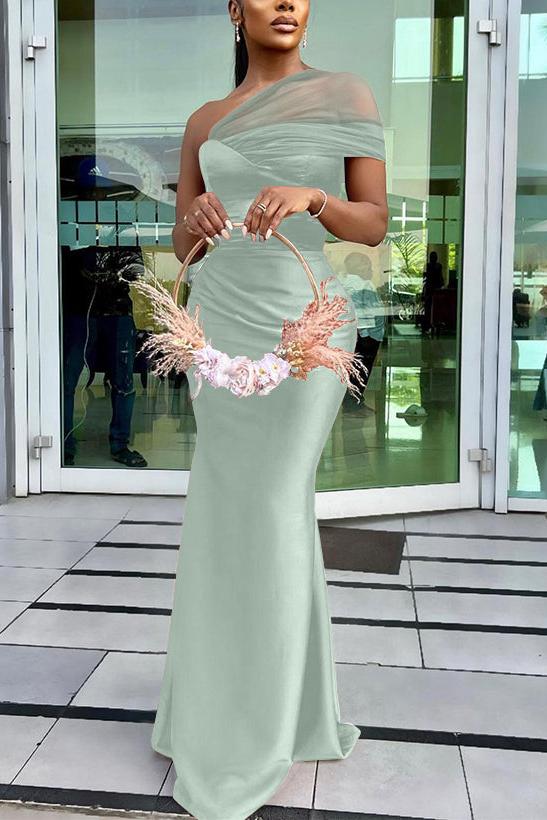 One Shoulder Trumpet/Mermaid Sleeveless Satin/Tulle Bridesmaid Dresses