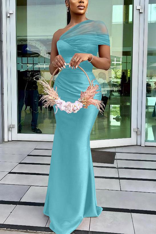 One Shoulder Trumpet/Mermaid Sleeveless Satin/Tulle Bridesmaid Dresses